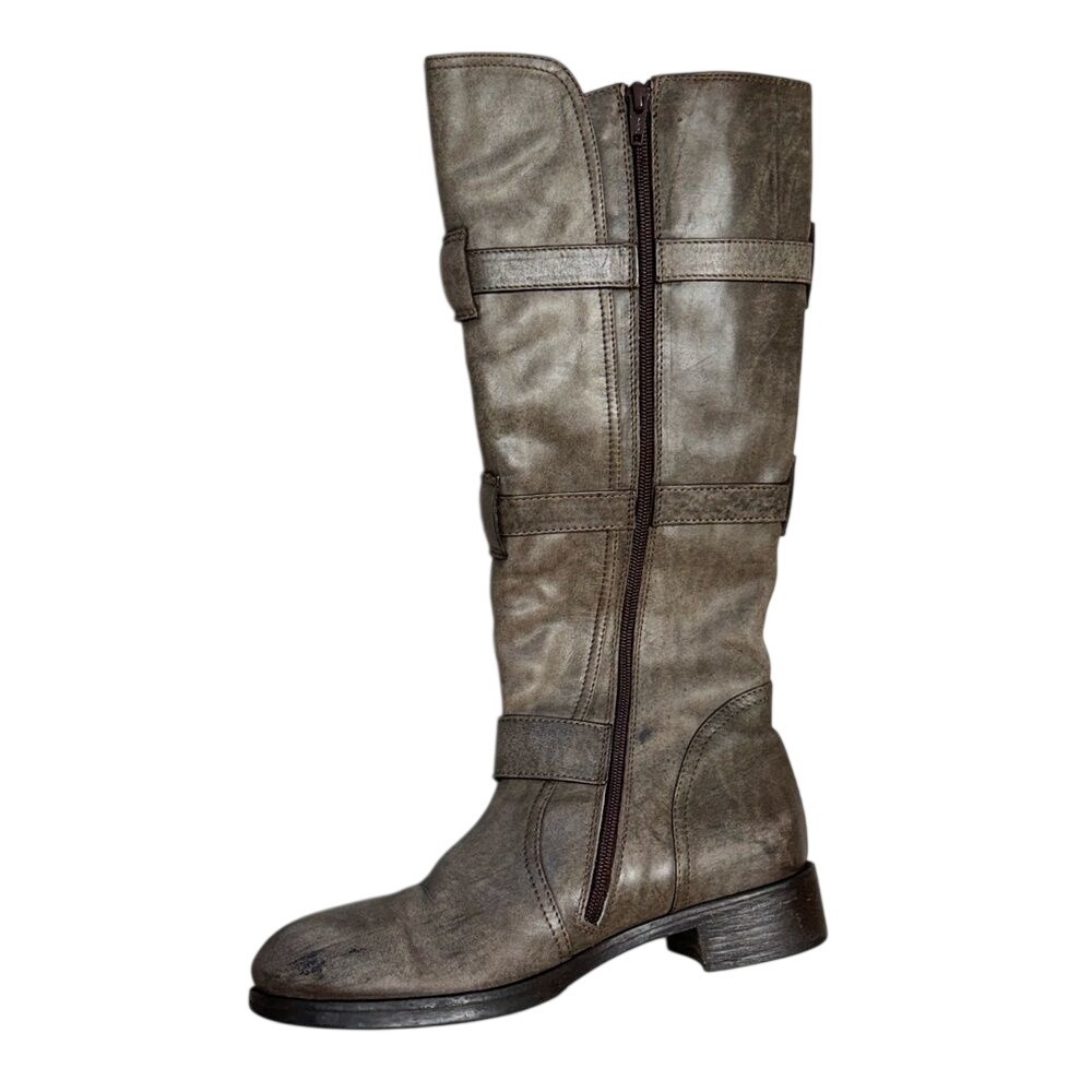 ALBERTO FERMANI Knee-High Boots Buckled Moto Sz. 38.5‎ EU 8 US Taupe Brown ITALY - Picture 7 of 15